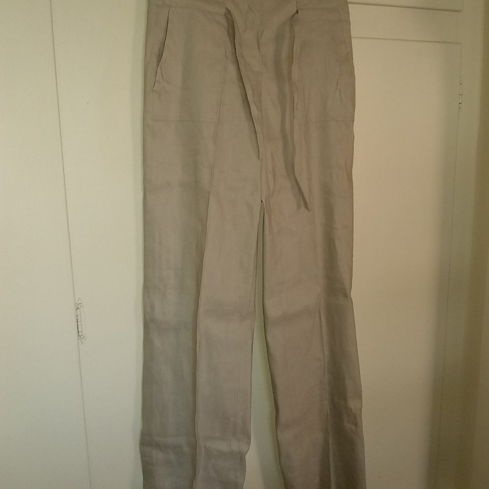 beige slacks,